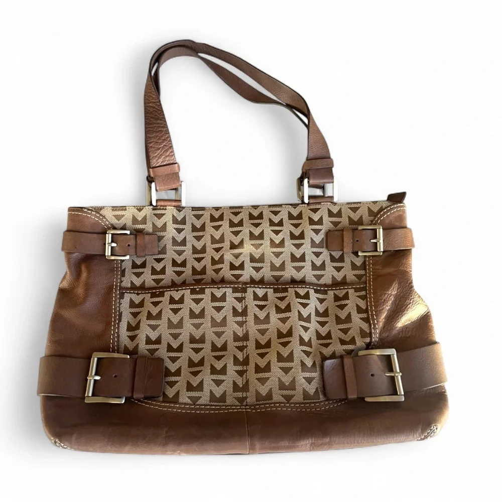 Vintage Michael Kors Canvas & Leather Trim Tote – Jacquard “M” Logo Print